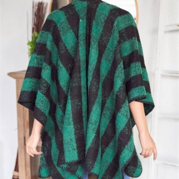 Emerald Green / Black Buffalo Checkered Shawl Wrap - Picture 2 of 6